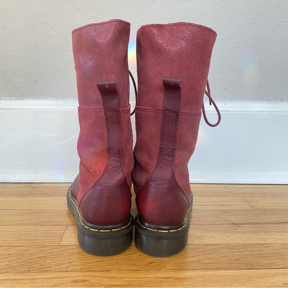 Dr. Marten Hazil-Tall Slouch Combat Moto Boot-Red Leather-Women 8 - Picture 5 of 10